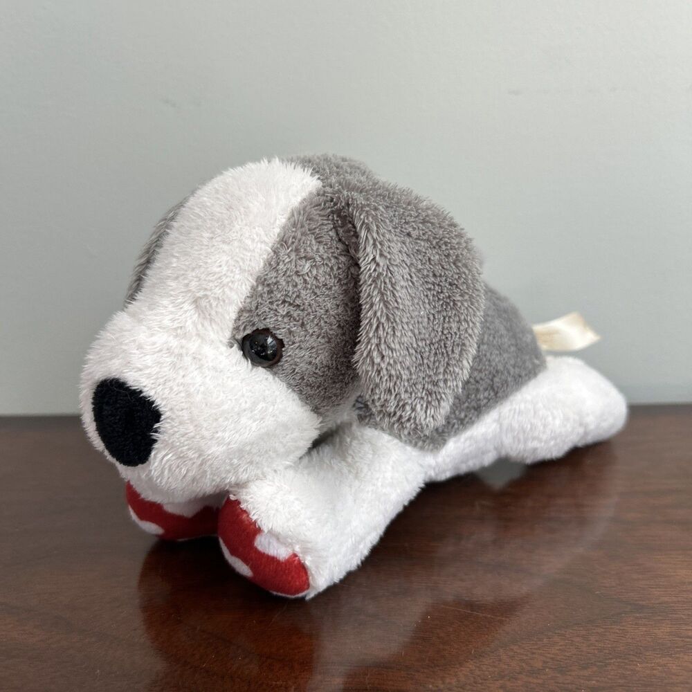 MTY International Gray White Dog Valentines Plush Red Feet 2022